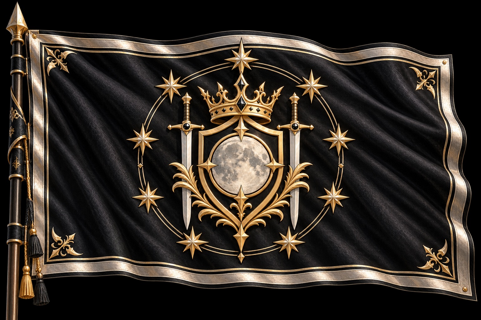 Ancien drapeau noir du Grand Royaume Azirien, aux neuf étoiles représentant les neuf contrées