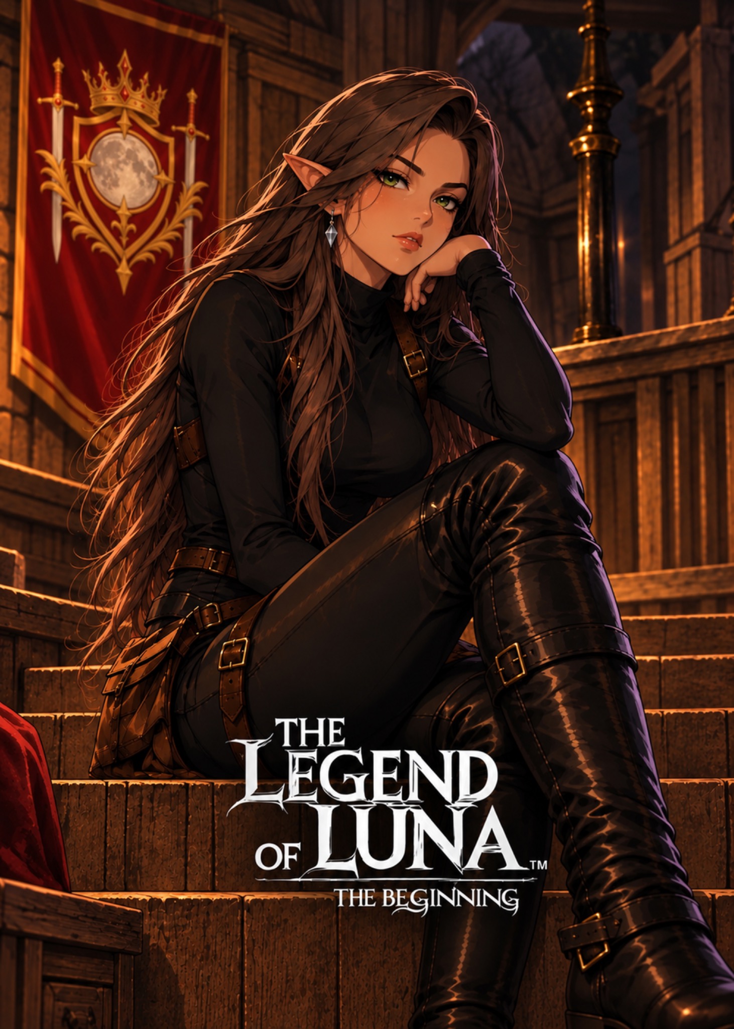 Luna assise dans une salle du royaume